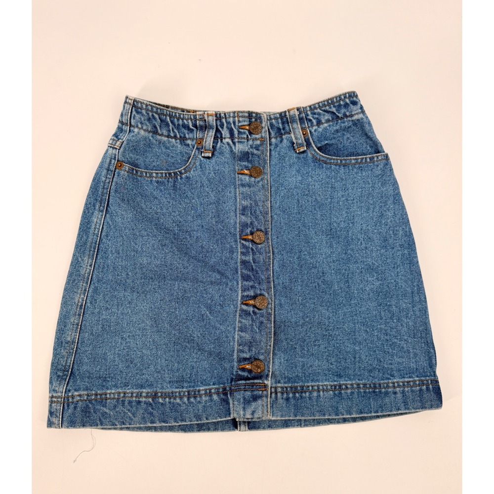 Mona Denim Mini Skirt Womens Size S Blue Button Front High Waist Vintage 90s